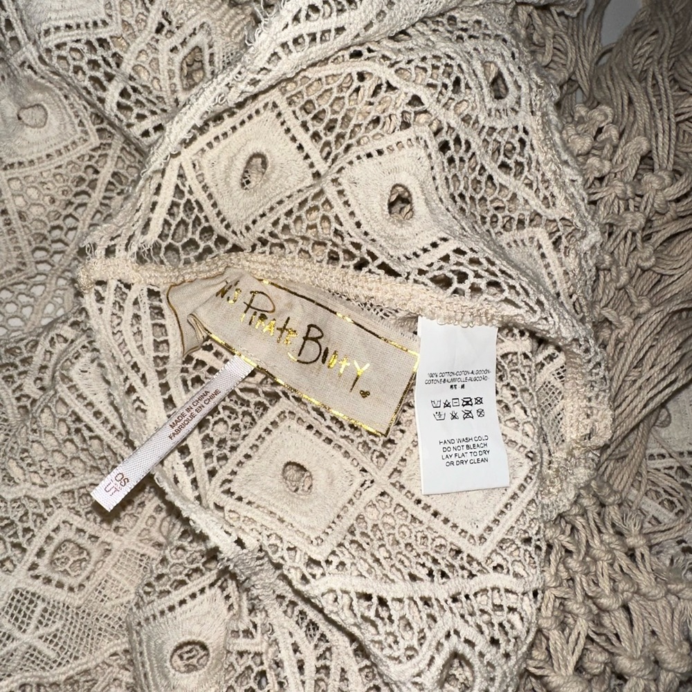 Jens Pirate Booty “Sagrada” Cream Crochet Macrame Fringe Swim Cover-Up OS - Picture 8 of 8